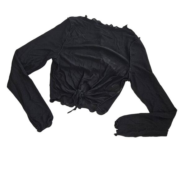 Tic Toc LA Mesh Sheer Long Sleeves Crop Top Tie Front in Black Size Small - Picture 1 of 9
